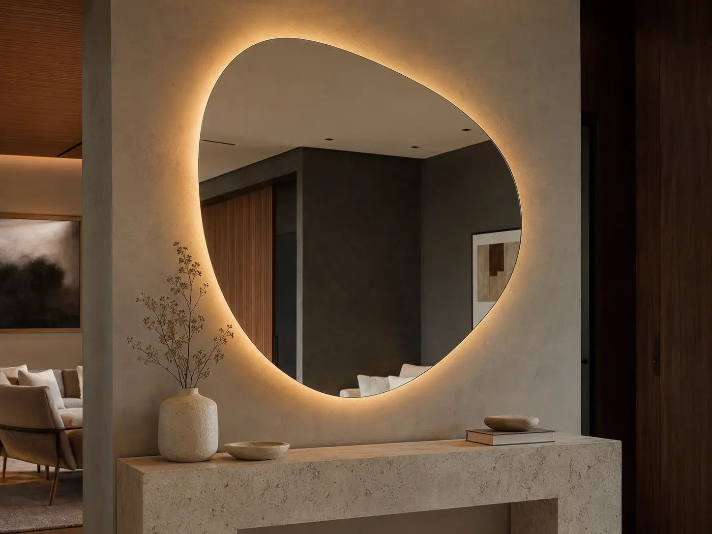Espelho orgânico com LED flutuante